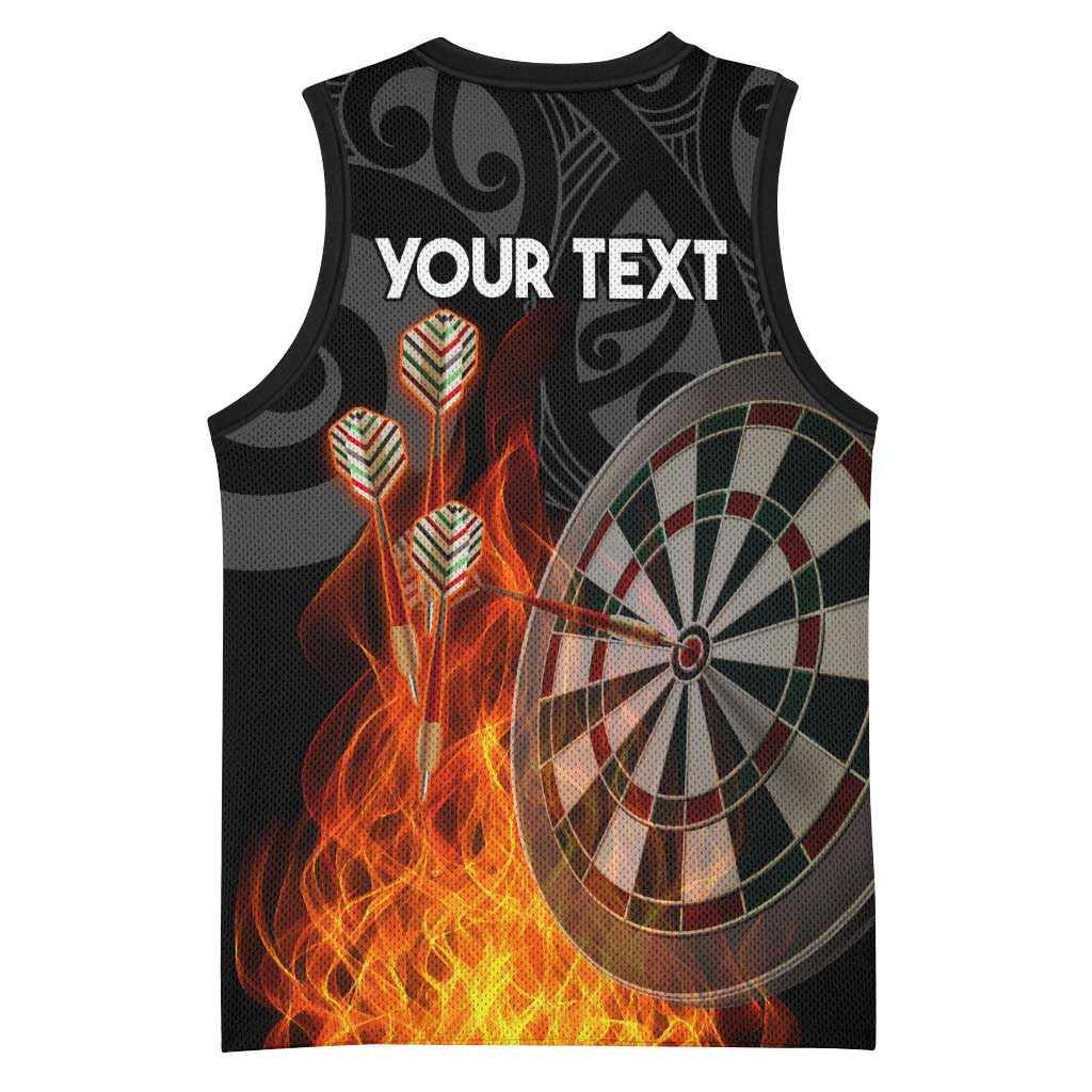 Personalised Aotearoa Darts Basketball Jersey Maori Koru Flaming Dartboard - Aussie Hoodie