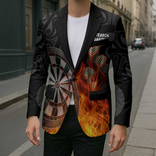 Personalised Aotearoa Darts Blazer Maori Koru Flaming Dartboard - Aussie Hoodie