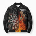 Personalised Aotearoa Darts Bomber Puffer Jacket Maori Koru Flaming Dartboard - Aussie Hoodie