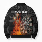 Personalised Aotearoa Darts Bomber Puffer Jacket Maori Koru Flaming Dartboard - Aussie Hoodie