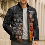 Personalised Aotearoa Darts Bomber Puffer Jacket Maori Koru Flaming Dartboard - Aussie Hoodie