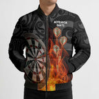 Personalised Aotearoa Darts Bomber Puffer Jacket Maori Koru Flaming Dartboard - Aussie Hoodie
