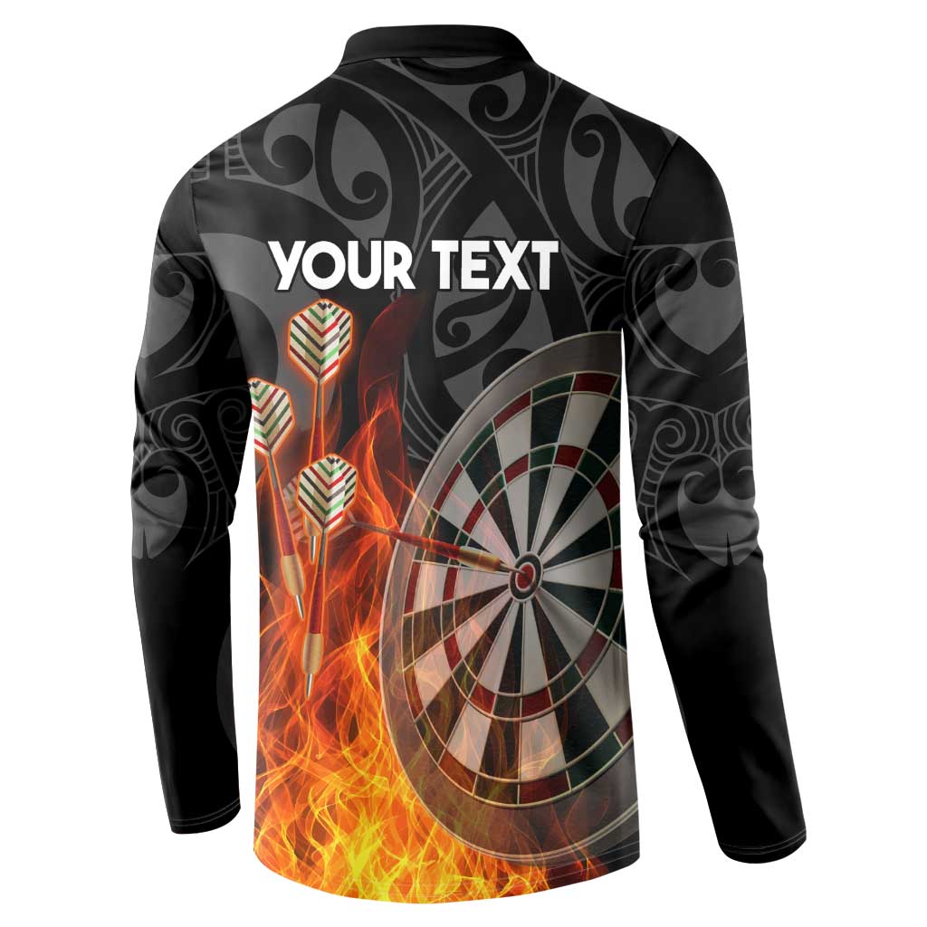 Personalised Aotearoa Darts Button Sweatshirt Maori Koru Flaming Dartboard