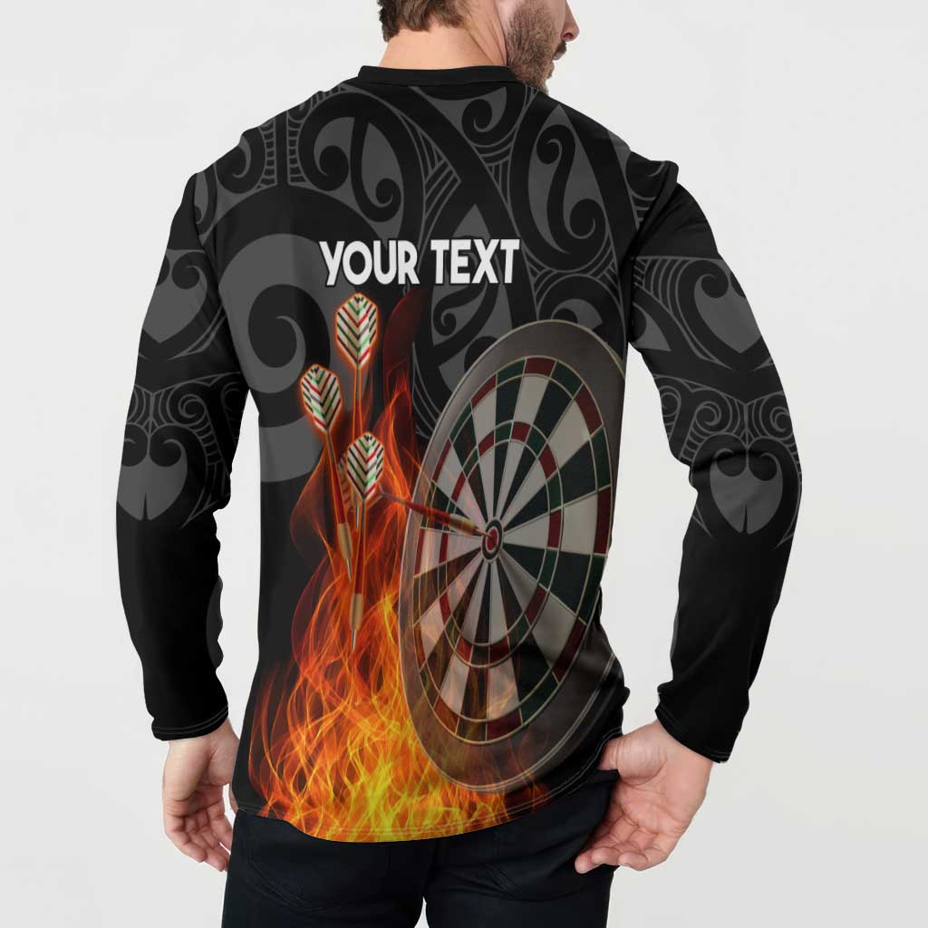 Personalised Aotearoa Darts Button Sweatshirt Maori Koru Flaming Dartboard