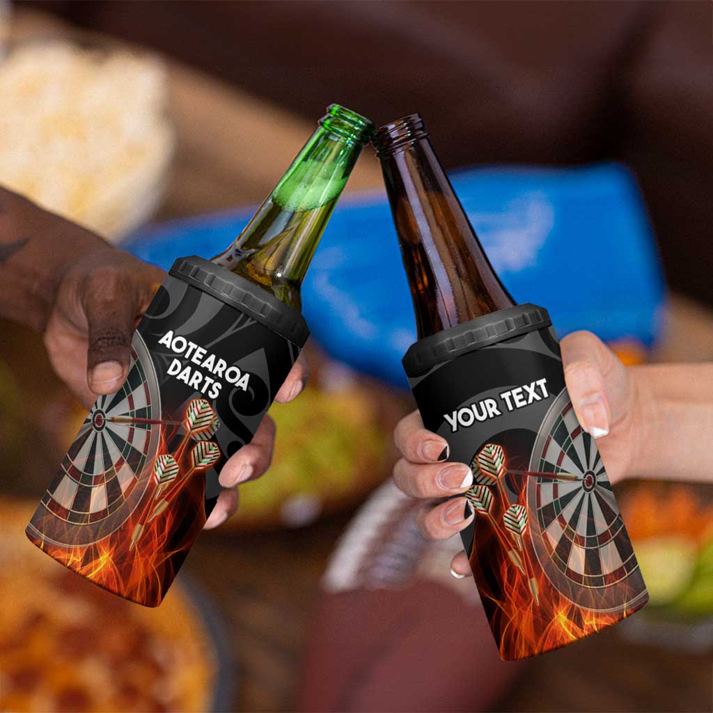 Personalised Aotearoa Darts 4 in 1 Can Cooler Tumbler Maori Koru Flaming Dartboard