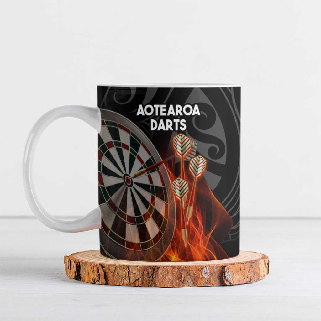 Personalised Aotearoa Darts Ceramic Mug Maori Koru Flaming Dartboard - Aussie Hoodie