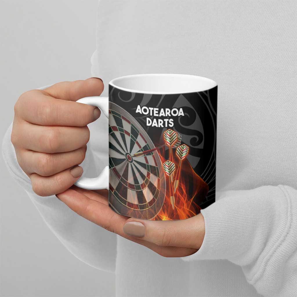 Personalised Aotearoa Darts Ceramic Mug Maori Koru Flaming Dartboard - Aussie Hoodie