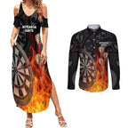 Personalised Aotearoa Darts Couples Matching Summer Maxi Dress and Long Sleeve Button Shirt Maori Koru Flaming Dartboard