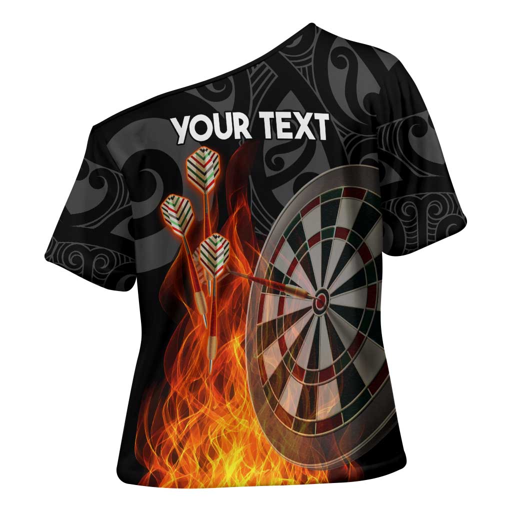 Personalised Aotearoa Darts Cross Shoulder Shirt Maori Koru Flaming Dartboard - Aussie Hoodie