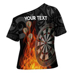 Personalised Aotearoa Darts Cross Shoulder Shirt Maori Koru Flaming Dartboard - Aussie Hoodie