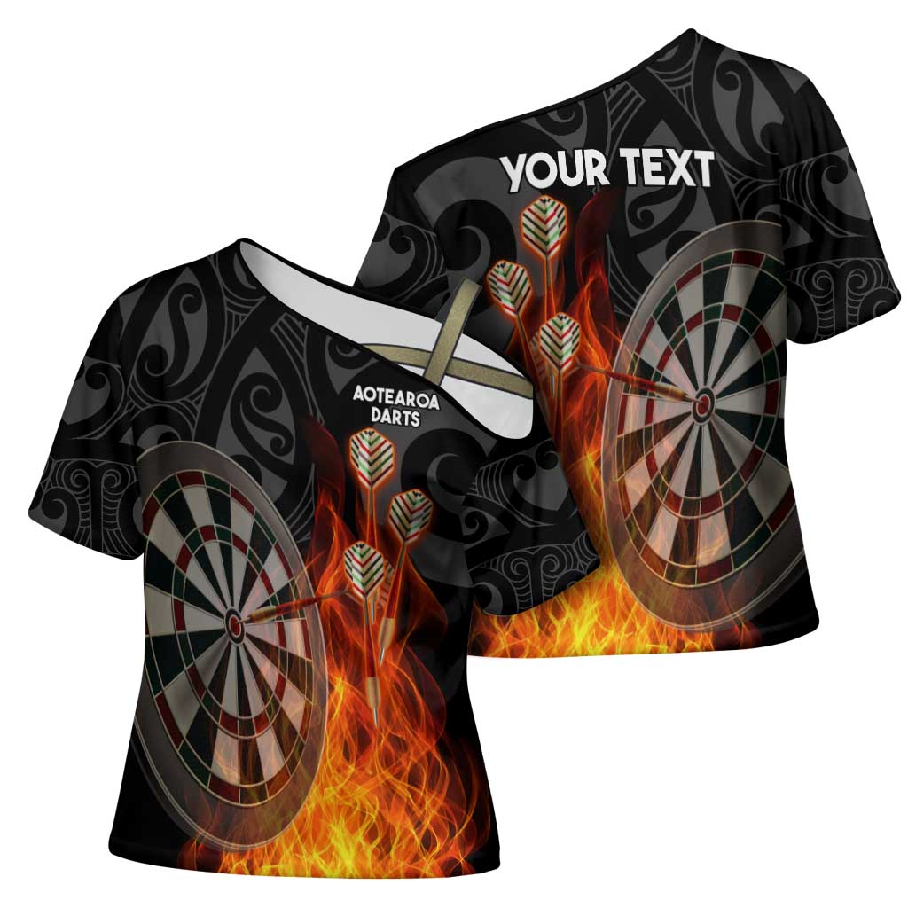 Personalised Aotearoa Darts Cross Shoulder Shirt Maori Koru Flaming Dartboard - Aussie Hoodie