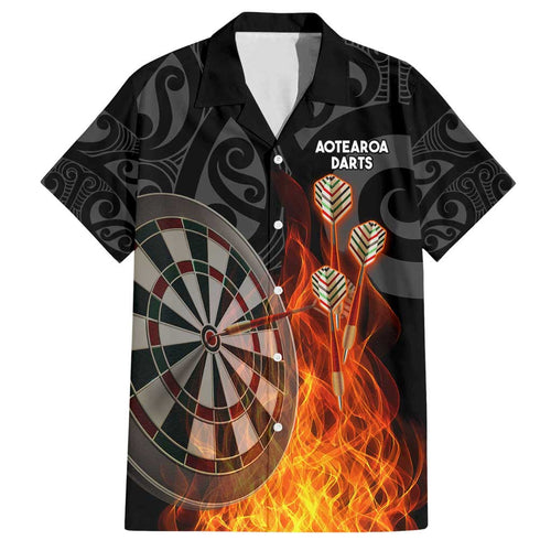 Personalised Aotearoa Darts Family Matching Long Sleeve Bodycon Dress and Hawaiian Shirt Maori Koru Flaming Dartboard