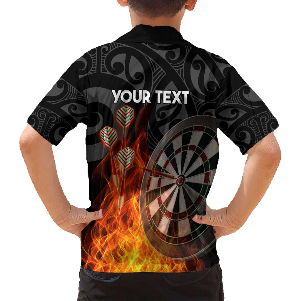 Personalised Aotearoa Darts Family Matching Off Shoulder Maxi Dress and Hawaiian Shirt Maori Koru Flaming Dartboard