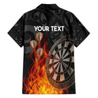 Personalised Aotearoa Darts Family Matching Off Shoulder Maxi Dress and Hawaiian Shirt Maori Koru Flaming Dartboard