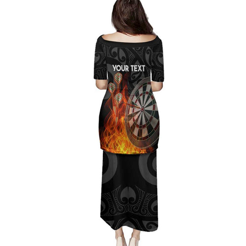 Personalised Aotearoa Darts Family Matching Puletasi and Hawaiian Shirt Maori Koru Flaming Dartboard