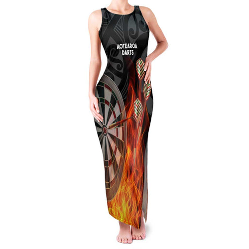 Personalised Aotearoa Darts Family Matching Tank Maxi Dress and Hawaiian Shirt Maori Koru Flaming Dartboard