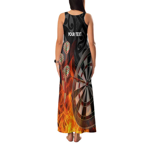 Personalised Aotearoa Darts Family Matching Tank Maxi Dress and Hawaiian Shirt Maori Koru Flaming Dartboard