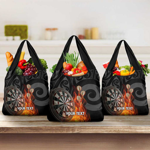 Personalised Aotearoa Darts Grocery Bag Maori Koru Flaming Dartboard