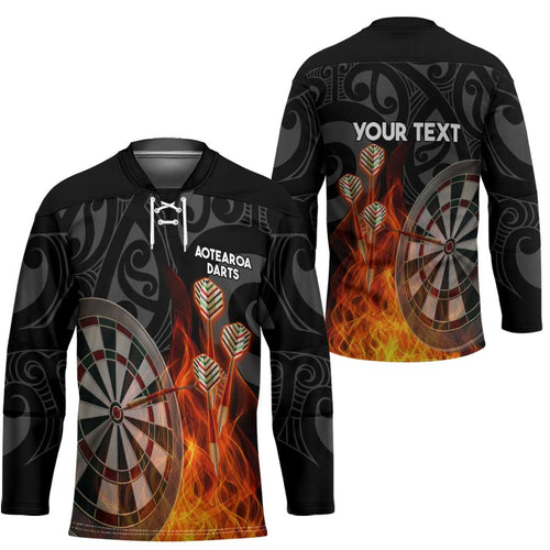 Personalised Aotearoa Darts Hockey Jersey Maori Koru Flaming Dartboard - Aussie Hoodie
