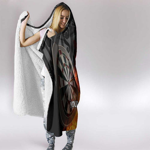 Personalised Aotearoa Darts Hooded Blanket Maori Koru Flaming Dartboard