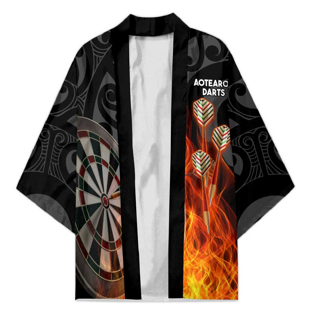 Personalised Aotearoa Darts Kimono Maori Koru Flaming Dartboard - Aussie Hoodie
