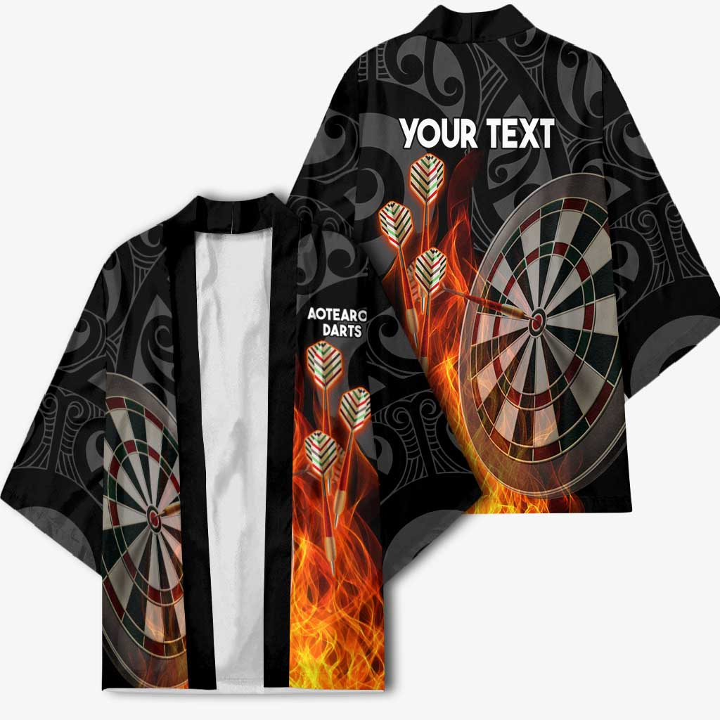 Personalised Aotearoa Darts Kimono Maori Koru Flaming Dartboard - Aussie Hoodie
