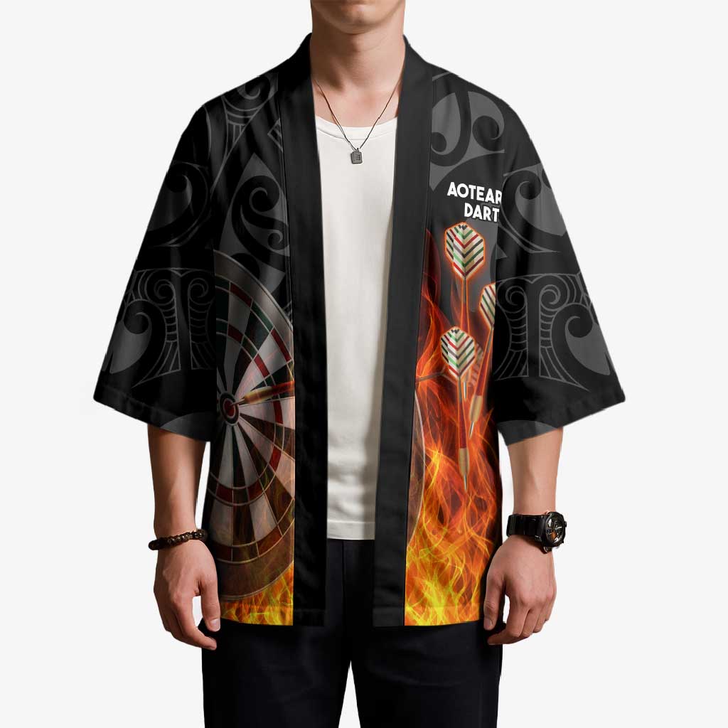 Personalised Aotearoa Darts Kimono Maori Koru Flaming Dartboard - Aussie Hoodie
