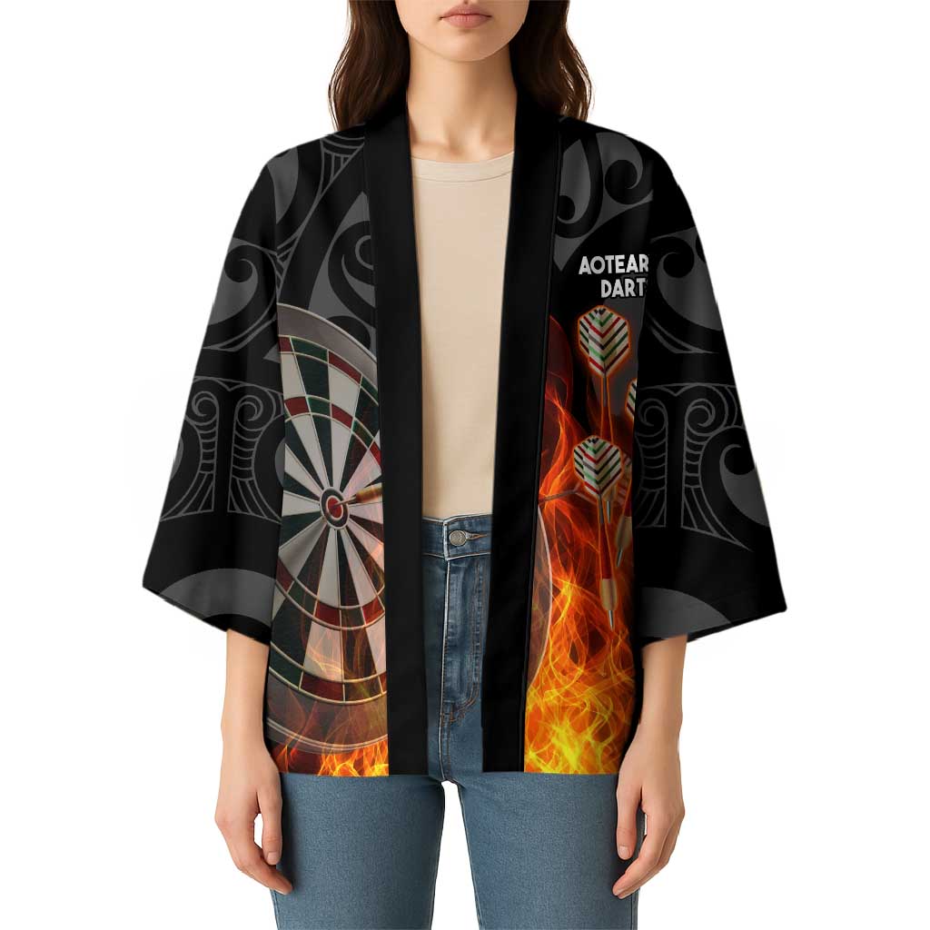 Personalised Aotearoa Darts Kimono Maori Koru Flaming Dartboard - Aussie Hoodie