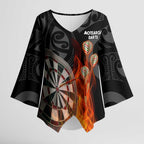 Personalised Aotearoa Darts Kimono Sleeve Blouse Maori Koru Flaming Dartboard - Aussie Hoodie