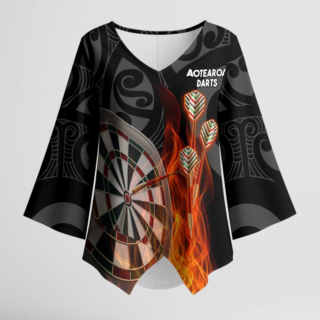 Personalised Aotearoa Darts Kimono Sleeve Blouse Maori Koru Flaming Dartboard - Aussie Hoodie