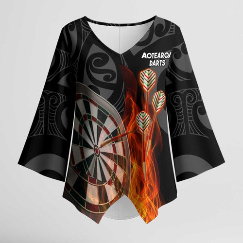 Personalised Aotearoa Darts Kimono Sleeve Blouse Maori Koru Flaming Dartboard - Aussie Hoodie