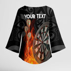Personalised Aotearoa Darts Kimono Sleeve Blouse Maori Koru Flaming Dartboard - Aussie Hoodie