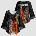 Personalised Aotearoa Darts Kimono Sleeve Blouse Maori Koru Flaming Dartboard - Aussie Hoodie