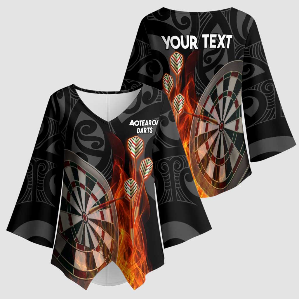 Personalised Aotearoa Darts Kimono Sleeve Blouse Maori Koru Flaming Dartboard - Aussie Hoodie