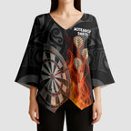 Personalised Aotearoa Darts Kimono Sleeve Blouse Maori Koru Flaming Dartboard - Aussie Hoodie