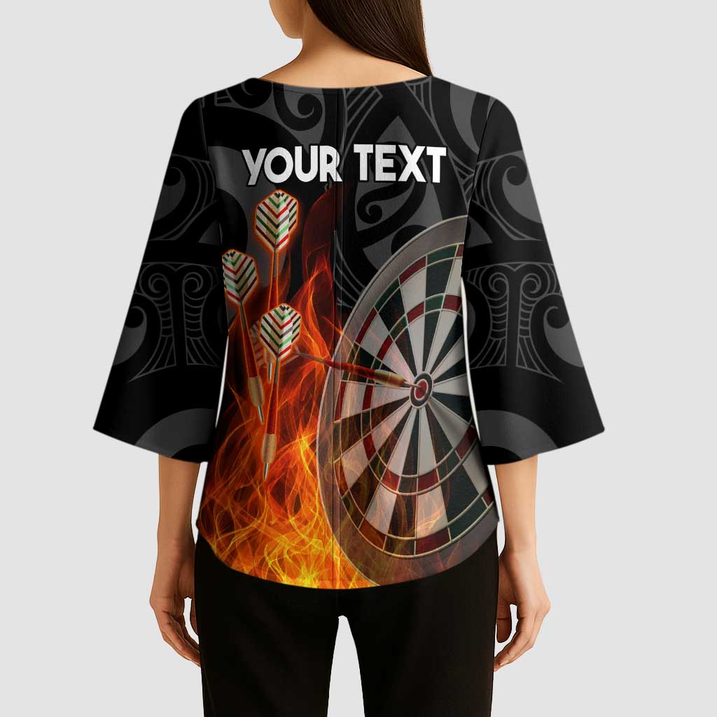 Personalised Aotearoa Darts Kimono Sleeve Blouse Maori Koru Flaming Dartboard - Aussie Hoodie