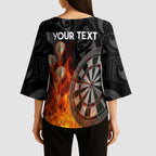 Personalised Aotearoa Darts Kimono Sleeve Blouse Maori Koru Flaming Dartboard - Aussie Hoodie