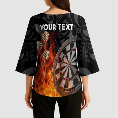 Personalised Aotearoa Darts Kimono Sleeve Blouse Maori Koru Flaming Dartboard - Aussie Hoodie