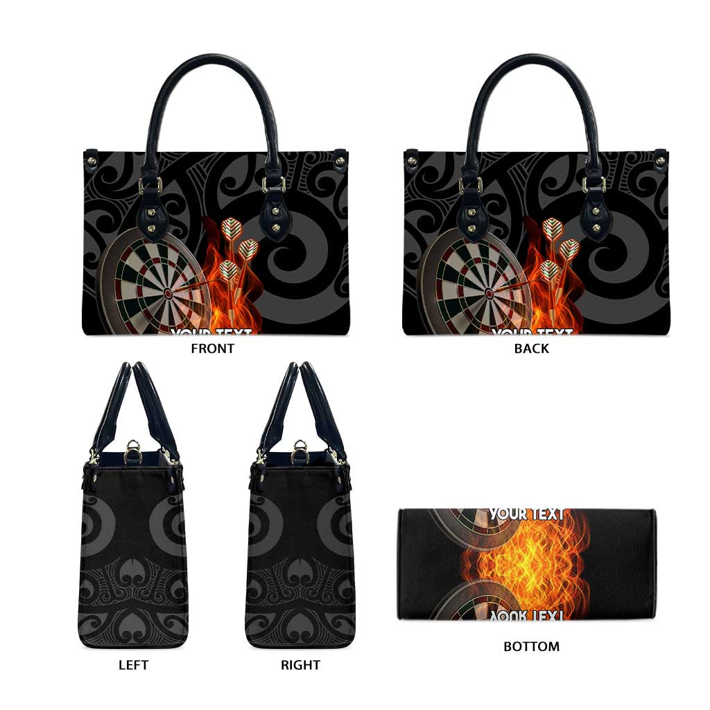 Personalised Aotearoa Darts Leather Bag Maori Koru Flaming Dartboard - Aussie Hoodie