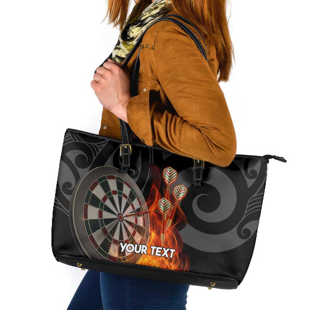 Personalised Aotearoa Darts Leather Tote Bag Maori Koru Flaming Dartboard