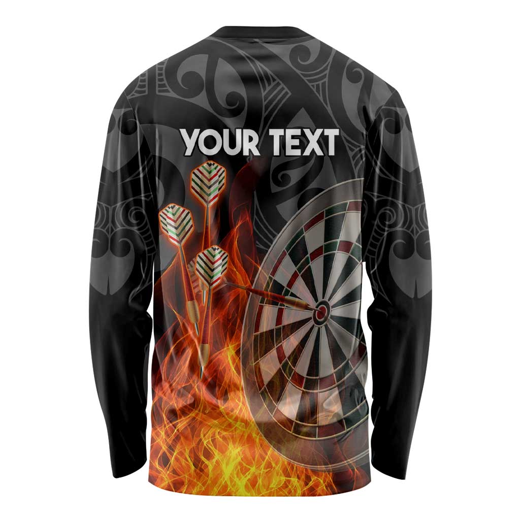 Personalised Aotearoa Darts Long Sleeve Shirt Maori Koru Flaming Dartboard