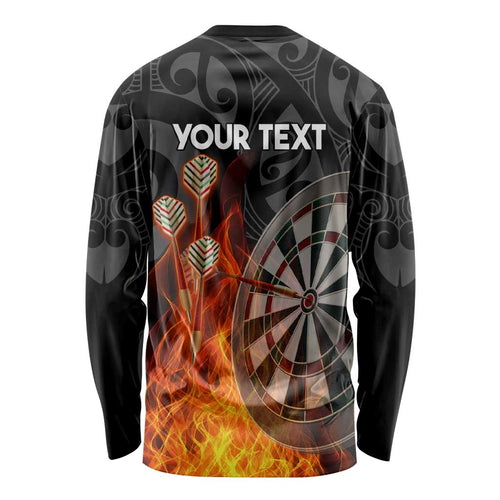 Personalised Aotearoa Darts Long Sleeve Shirt Maori Koru Flaming Dartboard