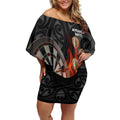 Personalised Aotearoa Darts Off Shoulder Short Dress Maori Koru Flaming Dartboard