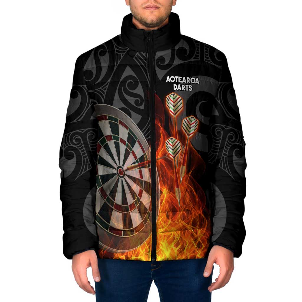 Personalised Aotearoa Darts Padded Jacket Maori Koru Flaming Dartboard - Aussie Hoodie