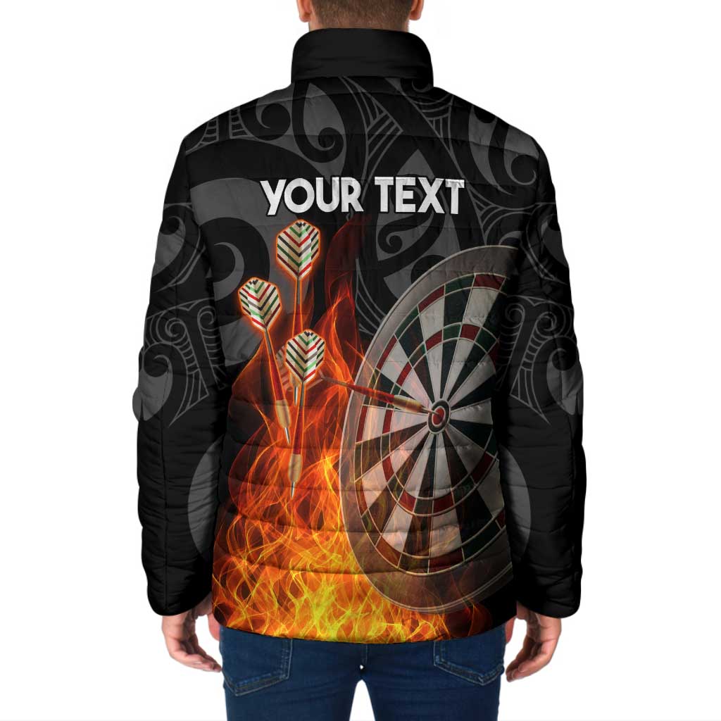 Personalised Aotearoa Darts Padded Jacket Maori Koru Flaming Dartboard - Aussie Hoodie