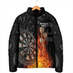 Personalised Aotearoa Darts Padded Jacket Maori Koru Flaming Dartboard - Aussie Hoodie