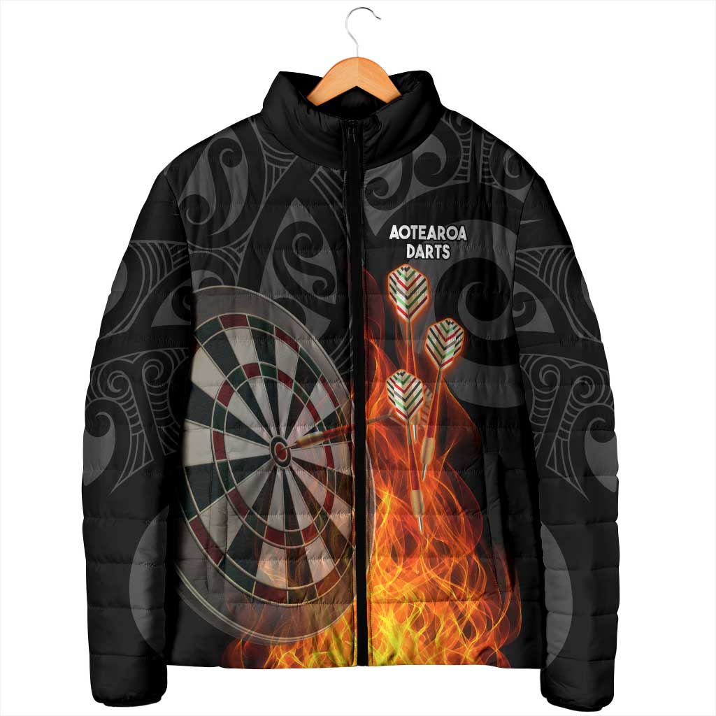 Personalised Aotearoa Darts Padded Jacket Maori Koru Flaming Dartboard - Aussie Hoodie