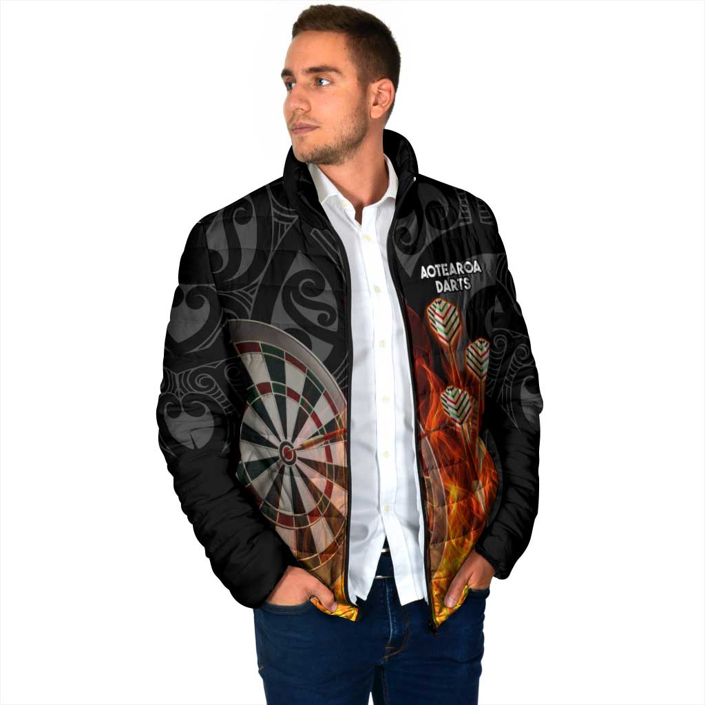 Personalised Aotearoa Darts Padded Jacket Maori Koru Flaming Dartboard - Aussie Hoodie