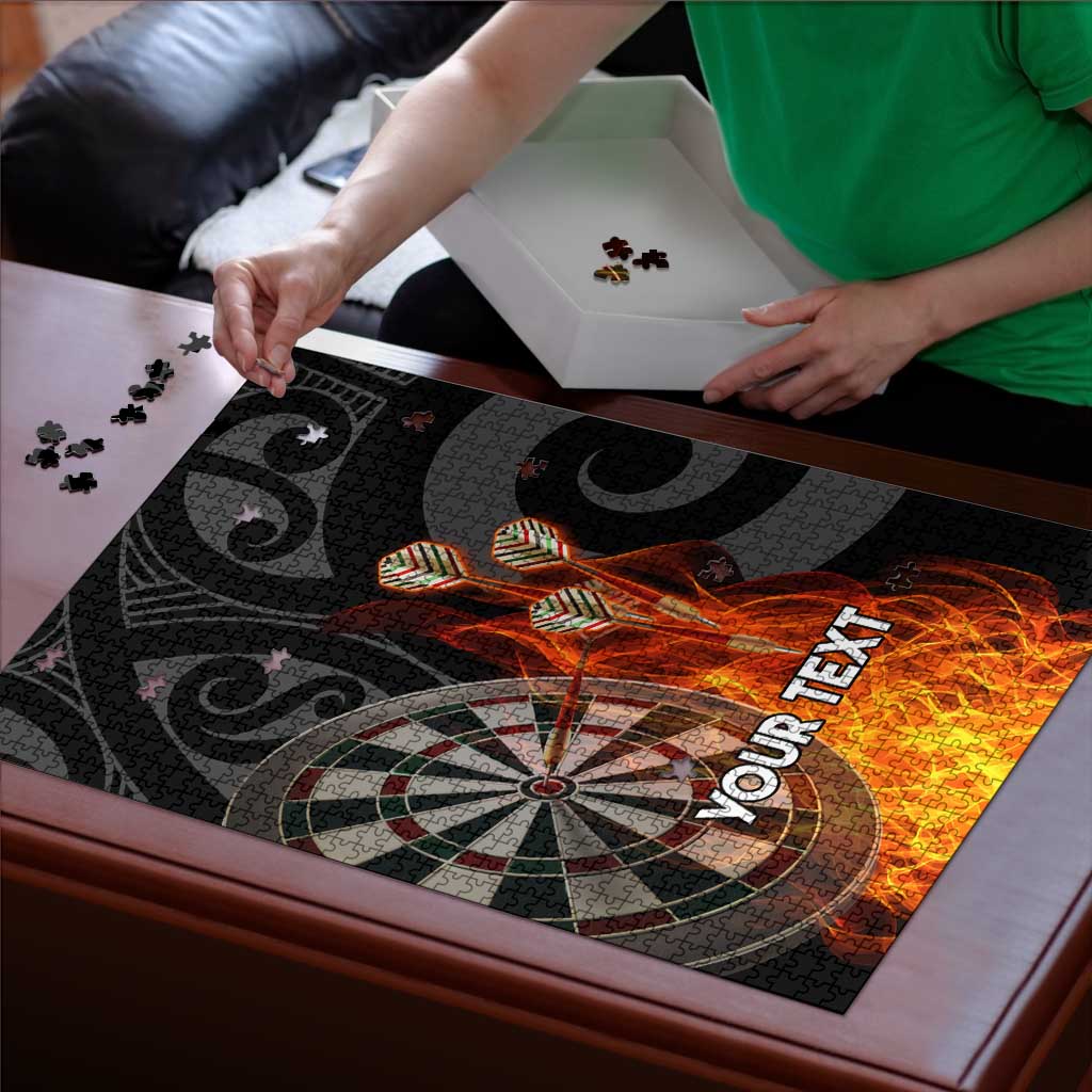Personalised Aotearoa Darts Puzzle Maori Koru Flaming Dartboard - Aussie Hoodie