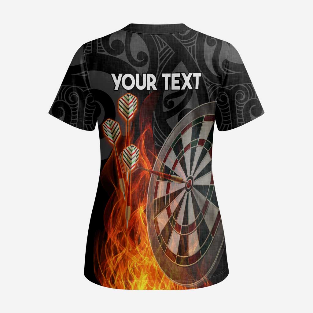 Personalised Aotearoa Darts Scrub Top Maori Koru Flaming Dartboard - Aussie Hoodie